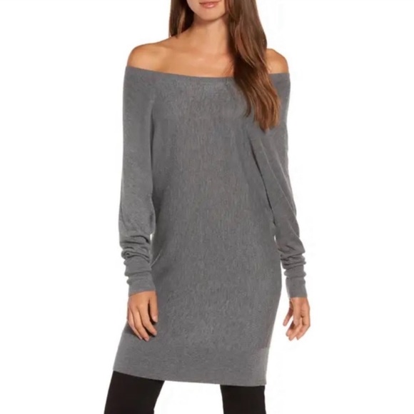 Trouvé Dark Grey Off the Shoulder Long Knit Sweater Size Small - Picture 1 of 6